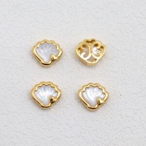 shell bead, bezel bead, white bead, sterling silver bead, gild bead, golden bead, 2pcs / 5 pcs