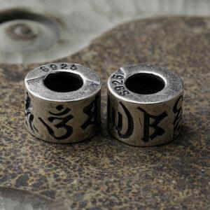 tube bead, Buddhist Six-Syllable Mantra bead, spacer bead, s925 sterling silver, silver bead, oxidized silver bead