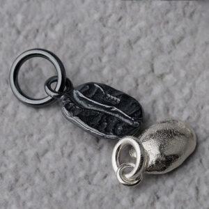 coffee bean charm, s925 sterling silver, silver bead, silver charm, oxidized silver bead