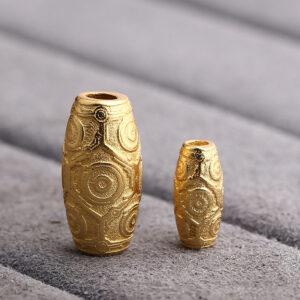 dzi bead, oval bead, spacer bead, s925 sterling silver, sterling silver bead, golden bead, gild bead