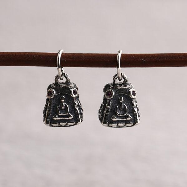 quadrangular pyramid charm, buddha pattern charm, s925 sterling silver, silver bead, silver charm, oxidized silver bead