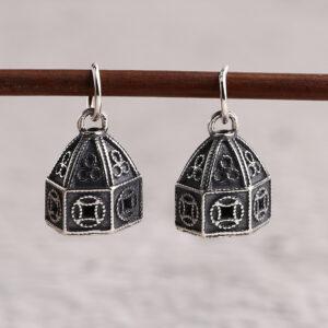 small tent charm, flower pattern charm, s925 sterling silver, silver bead, silver charm, oxidized silver bead