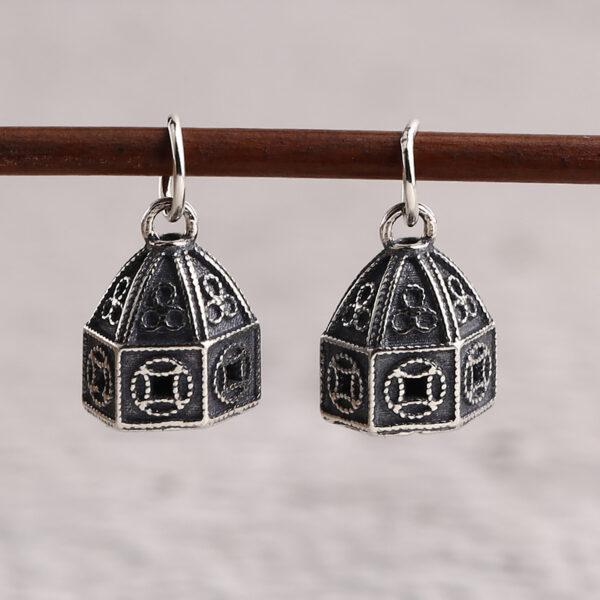small tent charm, flower pattern charm, s925 sterling silver, silver bead, silver charm, oxidized silver bead