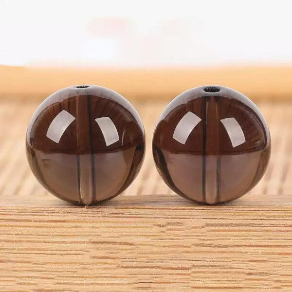 smoky quartz bead, natural bead, genuine bead, gray bead, clear bead, round bead, through hole bead