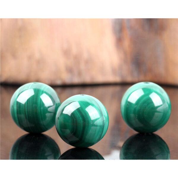 malachite bead, green stripes bead, round bead, through hole bead