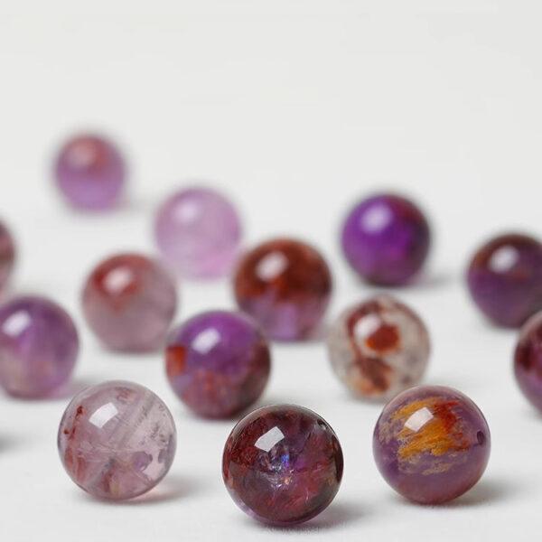 amethyst phantom quartz bead, purple bead, round bead, through hole bead, natural bead, genuine bead