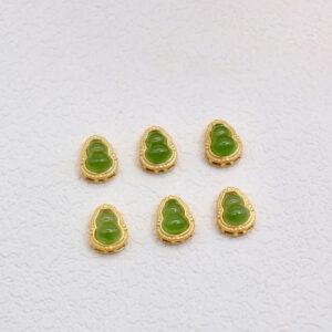 gourd bead, bezel bead, nephrite bead, green bead, sterling silver bead, gild bead, golden bead, 2pcs / 5 pcs