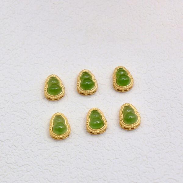 gourd bead, bezel bead, nephrite bead, green bead, sterling silver bead, gild bead, golden bead, 2pcs / 5 pcs
