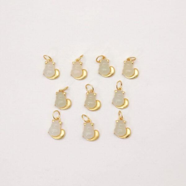 cat charm, nephrite charm, sterling silver charm, gild bead, golden charm, 2pcs / 5 pcs - Image 2