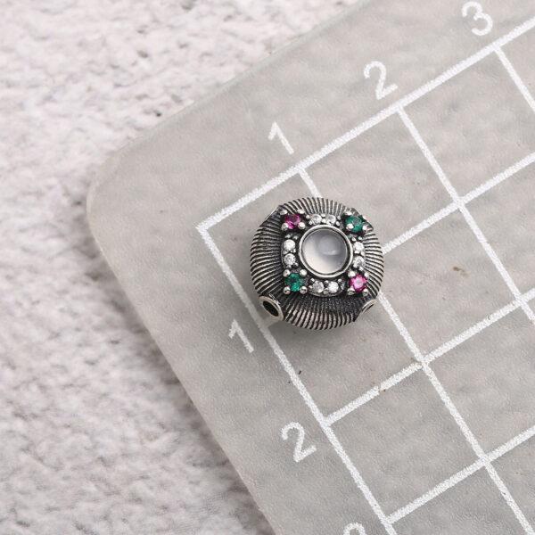 line pattern bead, cross drilled bead, oblate bead, spacer bead, s925 sterling silver, silver bead, oxidized silver bead - Image 2