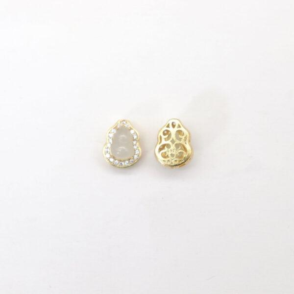 gourd bead, bezel bead, nephrite bead, white bead, sterling silver bead, gild bead, golden bead, 2pcs / 5 pcs - Image 2