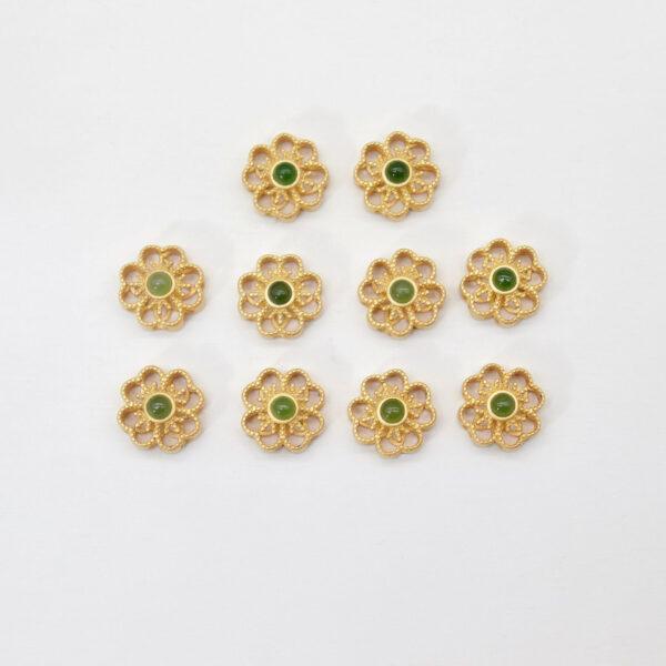 hollow flower bead, bezel bead, nephrite bead, green bead, sterling silver bead, gild bead, golden bead, 2pcs / 5 pcs - Image 2