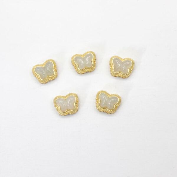 butterfly bead, bezel bead, nephrite bead, white bead, sterling silver bead, gild bead, golden bead, 2pcs / 5 pcs - Image 2