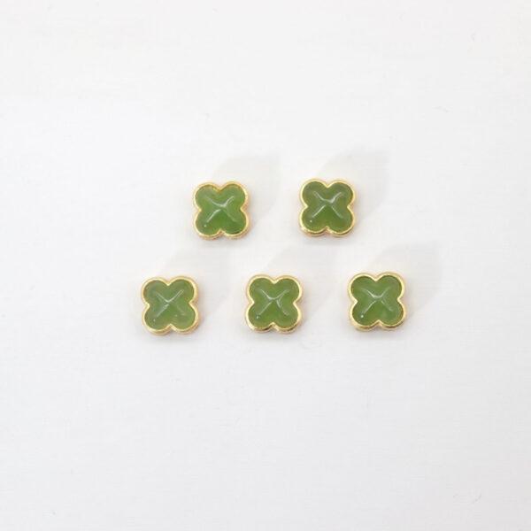 four-leaf clover bead, bezel bead, nephrite bead, green bead, sterling silver bead, gild bead, golden bead, 2pcs / 5 pcs - Image 2