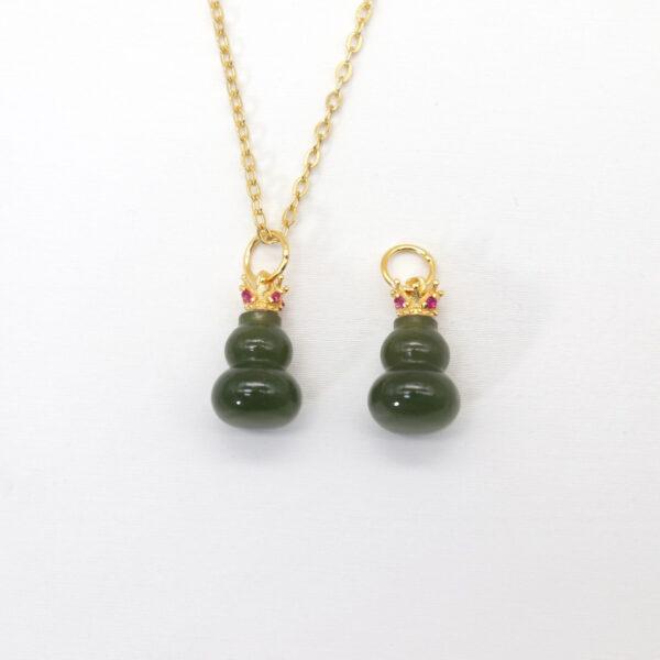 crown charm, gourd charm, green charm, nephrite charm, sterling silver charm, gild bead, golden charm, 2pcs / 5 pcs - Image 2
