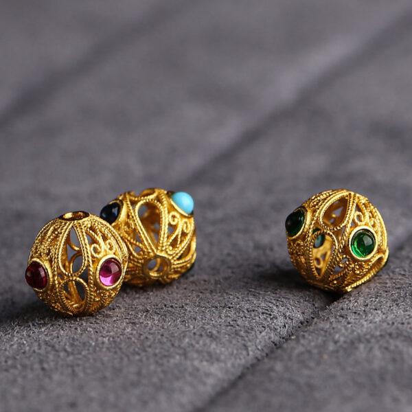 round bead, hollow flower bead, spacer bead, s925 sterling silver, sterling silver bead, golden bead, gild bead - Image 3
