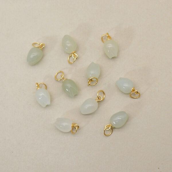 flower bud charm, nephrite charm, white charm, green charm, sterling silver charm, gild bead, golden charm, 2pcs / 5 pcs - Image 2