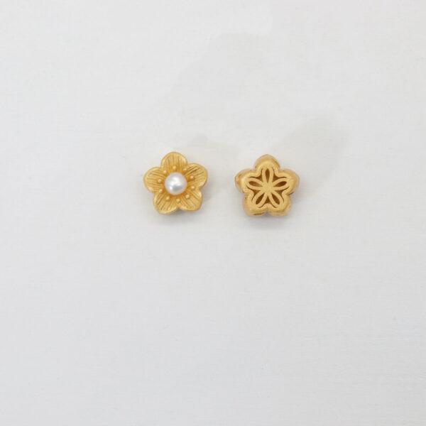 peach flower bead, bezel bead, pearl bead, white bead, sterling silver bead, gild bead, golden bead, 2pcs / 5 pcs - Image 2