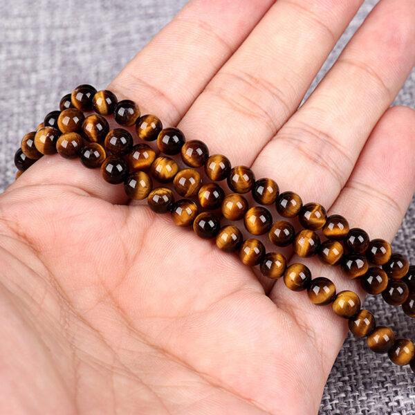 tiger's eye bead, tigerite bead, yellow bead, black bead, round bead, through hole bead - Image 2