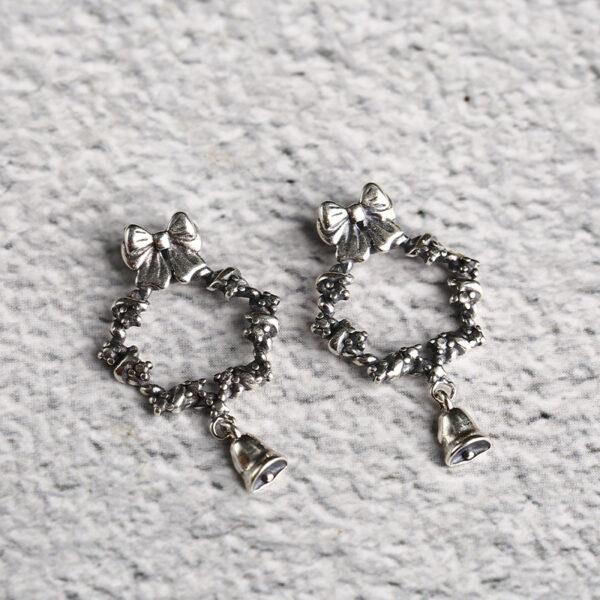 hollow bow charm, bell charm, s925 sterling silver, silver bead, silver charm, oxidized silver bead - Image 2