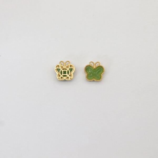 butterfly bead, bezel bead, nephrite bead, green bead, sterling silver bead, gild bead, golden bead, 2pcs / 5 pcs - Image 2