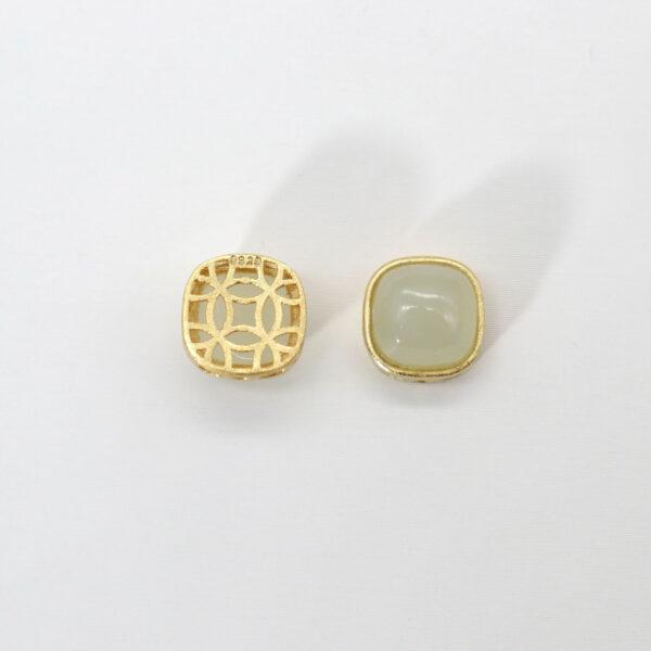 square bead, bezel bead, nephrite bead, white bead, sterling silver bead, gild bead, golden bead, 2pcs / 5 pcs - Image 2