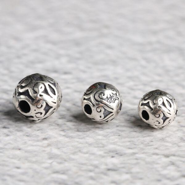 round bead, flower pattern bead, spacer bead, s925 sterling silver, silver bead, oxidized silver bead - Image 2