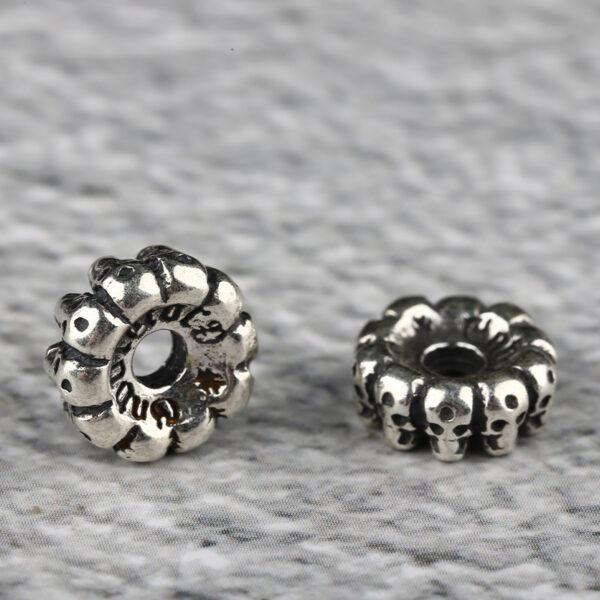 skulls bead, rondelle bead, spacer bead, s925 sterling silver, silver bead, oxidized silver bead - Image 2