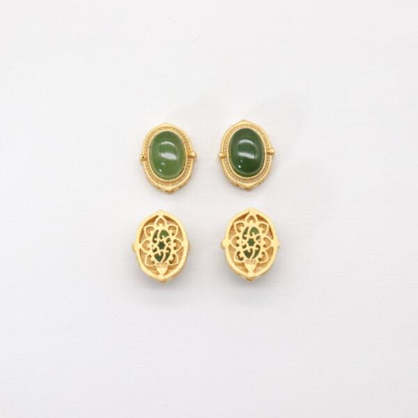 oval bead, bezel bead, nephrite bead, green bead, sterling silver bead, gild bead, golden bead, 2pcs / 5 pcs - Image 2