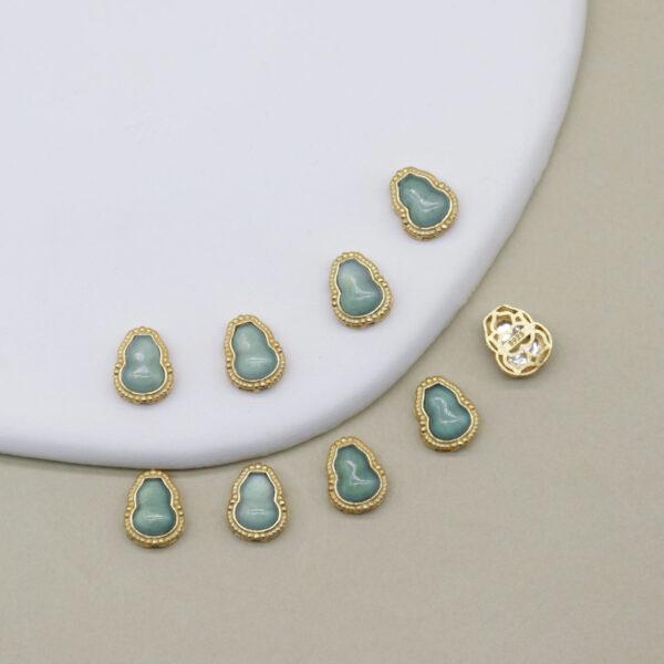 gourd bead, bezel bead, jadeite bead, icy blue bead, sterling silver bead, gild bead, golden bead, 2pcs / 5 pcs - Image 2