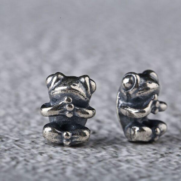 frog bead, cute bead, retro bead, spacer bead, s925 sterling silver, silver bead, oxidized silver bead - Image 2