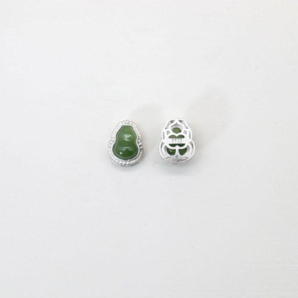 gourd bead, bezel bead, nephrite bead, green bead, sterling silver bead, silver bead, 2pcs / 5 pcs - Image 2