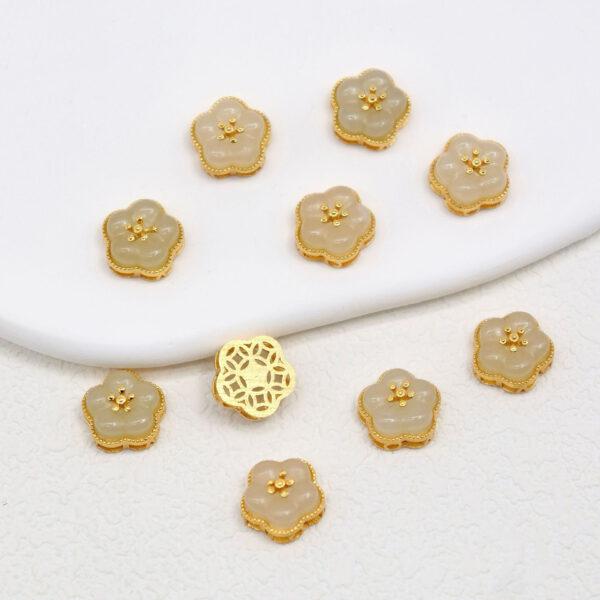 gourd bead, flower bead, bezel bead, nephrite bead, sterling silver bead, gild bead, golden bead, 2pcs / 5 pcs - Image 2