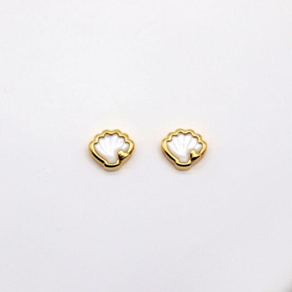 shell bead, bezel bead, white bead, sterling silver bead, gild bead, golden bead, 2pcs / 5 pcs - Image 2