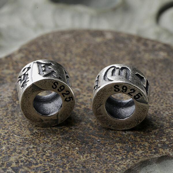 tube bead, Buddhist Six-Syllable Mantra bead, spacer bead, s925 sterling silver, silver bead, oxidized silver bead - Image 2