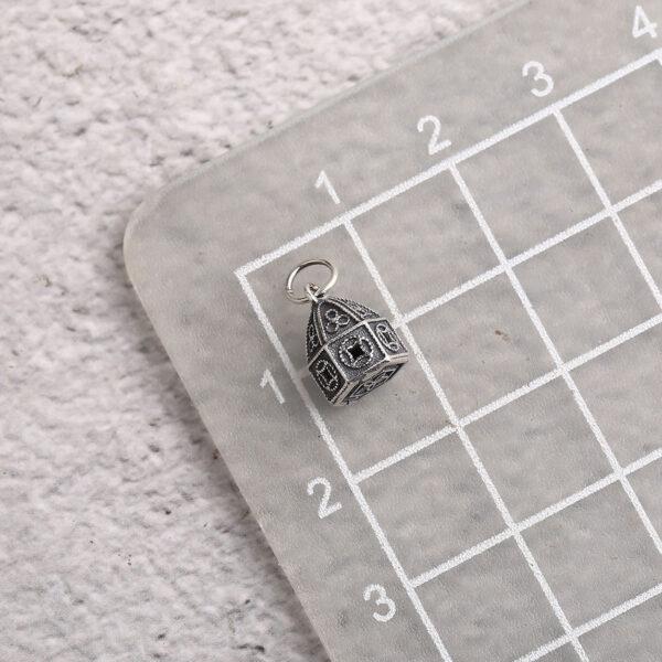 small tent charm, flower pattern charm, s925 sterling silver, silver bead, silver charm, oxidized silver bead - Image 2