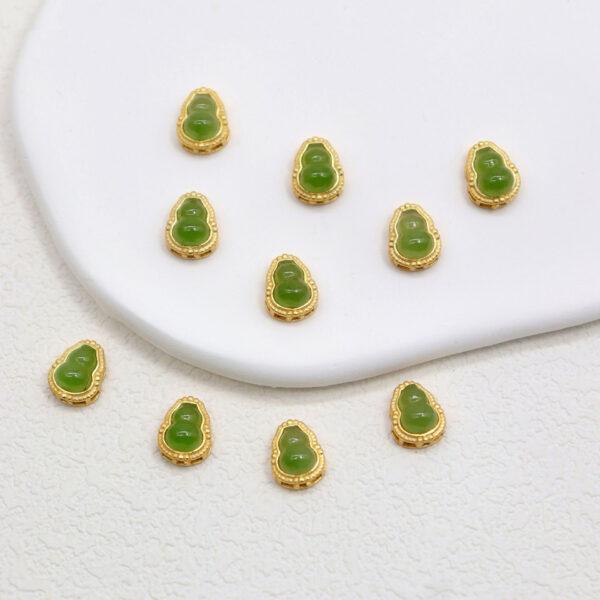 gourd bead, bezel bead, nephrite bead, green bead, sterling silver bead, gild bead, golden bead, 2pcs / 5 pcs - Image 2