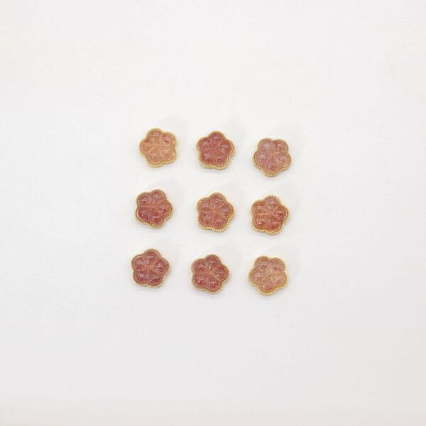 peach flower bead, bezel bead, strawberry quartz bead, red bead, sterling silver bead, gild bead, golden bead, 2pcs / 5 pcs - Image 2