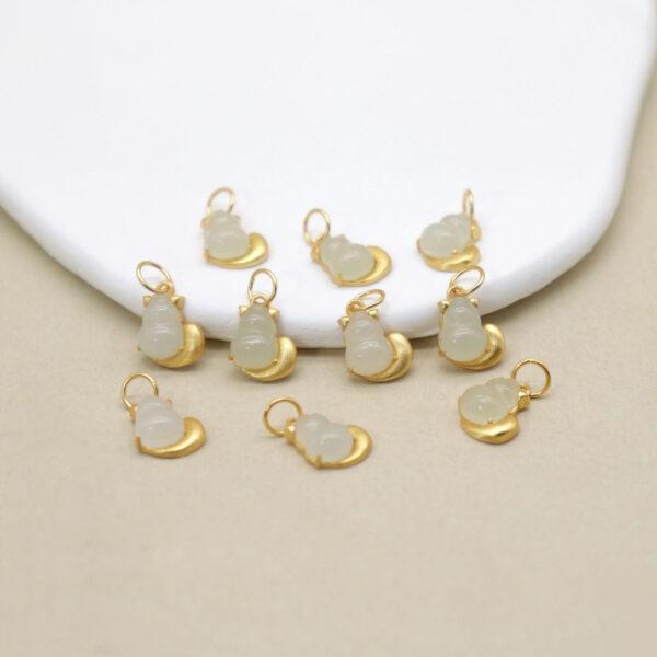 cat charm, nephrite charm, sterling silver charm, gild bead, golden charm, 2pcs / 5 pcs - Image 3