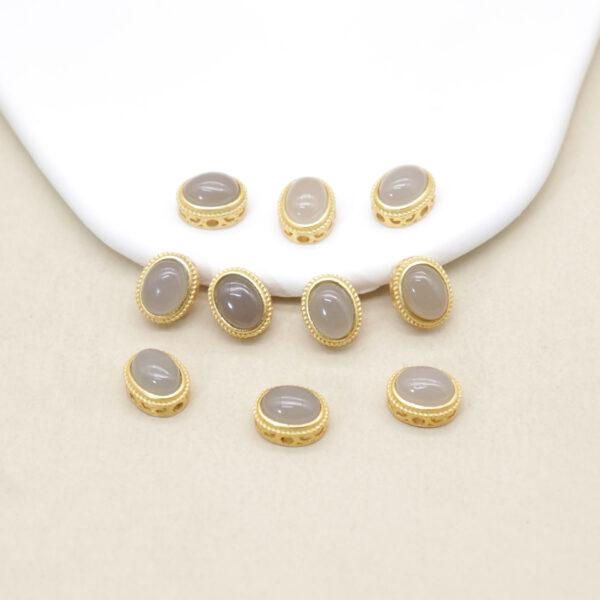 oval bead, bezel bead, nephrite bead, purple gray bead, sterling silver bead, gild bead, golden bead, 2pcs / 5 pcs - Image 3