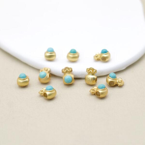 flower bead, bezel bead, spacer bead, turquoise bead, green bead, sterling silver bead, gild bead, golden bead, 2pcs / 5 pcs - Image 3