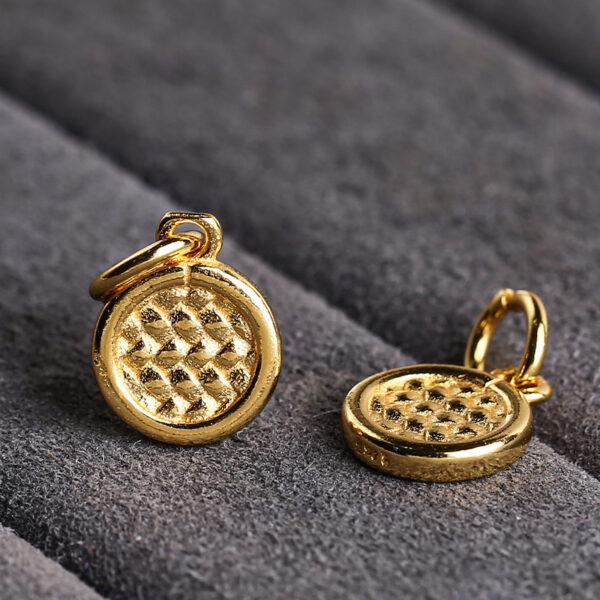 round charm, weaving pattern charm, s925 sterling silver, golden charm, gild bead - Image 3