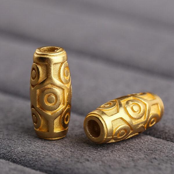 dzi bead, oval bead, spacer bead, s925 sterling silver, sterling silver bead, golden bead, gild bead - Image 3