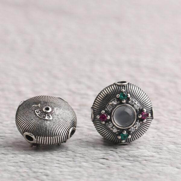 line pattern bead, cross drilled bead, oblate bead, spacer bead, s925 sterling silver, silver bead, oxidized silver bead - Image 3