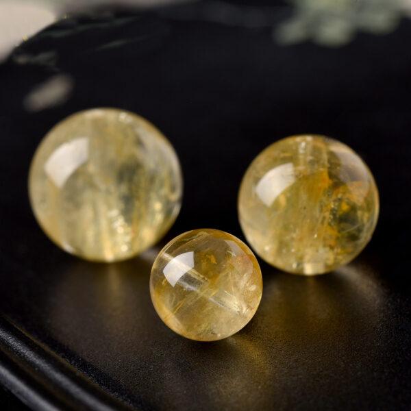 yellow hematite quartz bead, yellow bead, clear bead, round bead, through hole bead, natural bead, genuine bead - Image 3