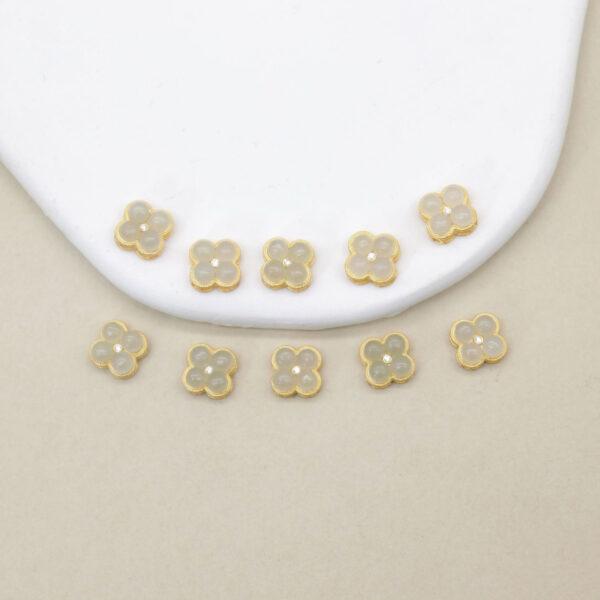 four-leaf clover bead, bezel bead, nephrite bead, sterling silver bead, gild bead, golden bead, 2pcs / 5 pcs - Image 4