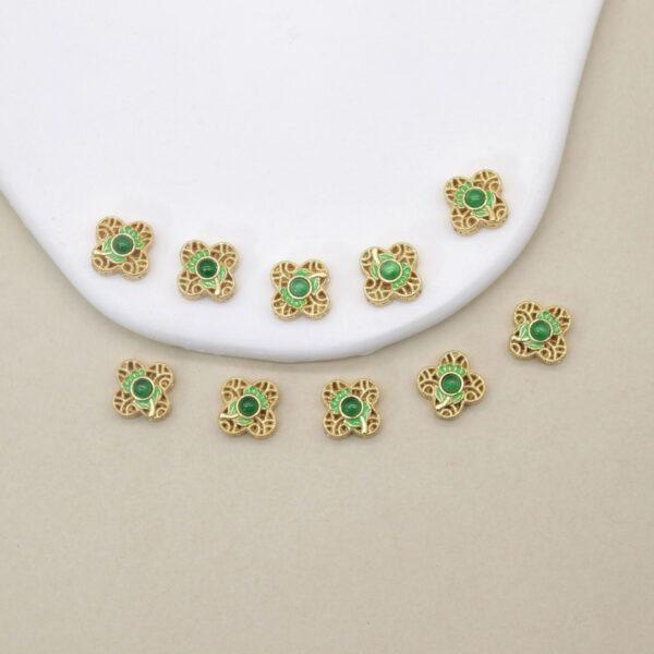 four-leaf clover bead, bezel bead, jadeite bead, sterling silver bead, gild bead, golden bead, 2pcs / 5 pcs - Image 3