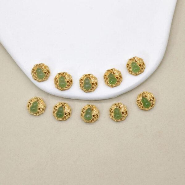 gourd bead, butterfly bead, bezel bead, nephrite bead, green bead, sterling silver bead, gild bead, golden bead, 2pcs / 5 pcs - Image 3