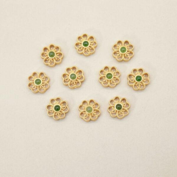 hollow flower bead, bezel bead, nephrite bead, green bead, sterling silver bead, gild bead, golden bead, 2pcs / 5 pcs - Image 3