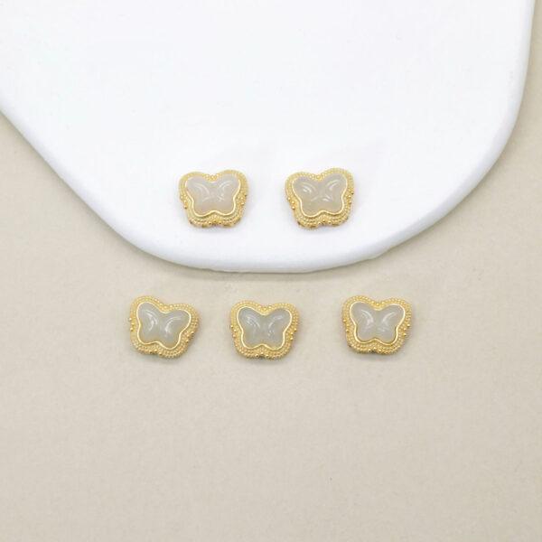 butterfly bead, bezel bead, nephrite bead, white bead, sterling silver bead, gild bead, golden bead, 2pcs / 5 pcs - Image 3